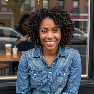 Keisha from the Bronx at a coffee shop window - meet truckers online in New York