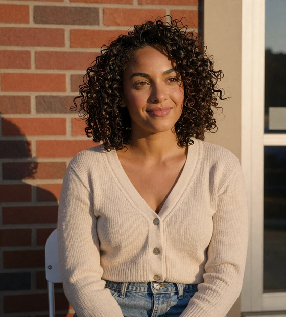 Friendly Atlanta woman outside a Southern diner at golden hour - trucker dating Atlanta on LoveMy